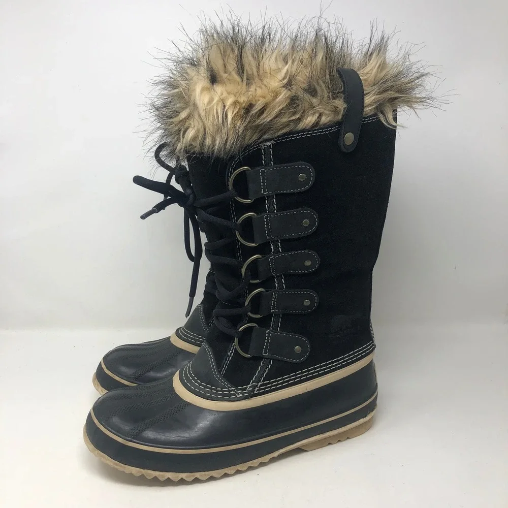 Sorel Joan of Arctic Boots Womens 9 Black Faux Fur Waterproof Snow Ski Outdoor